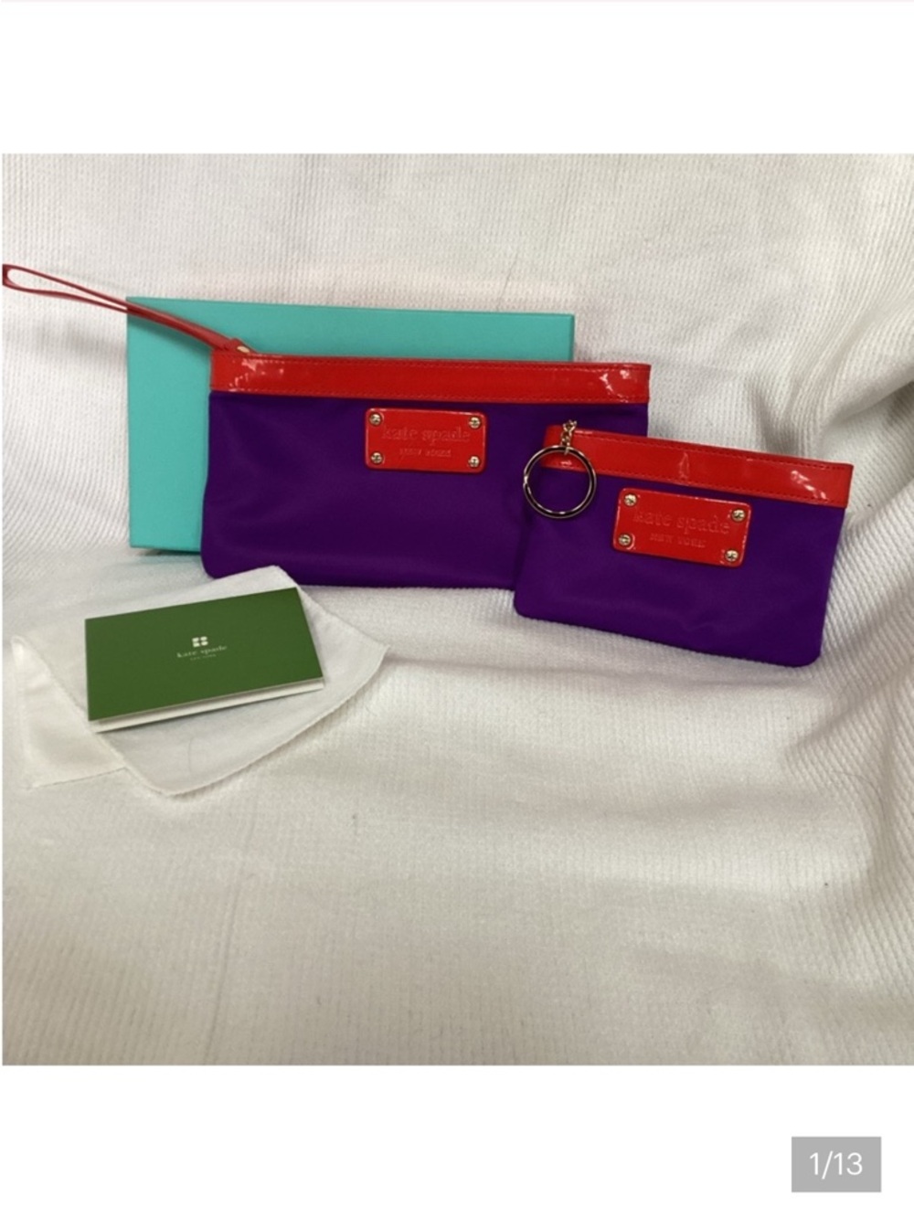 kate spade PurpleNylon and Red Patent Leather Zipper 2 pc
Pouch set. NWT
